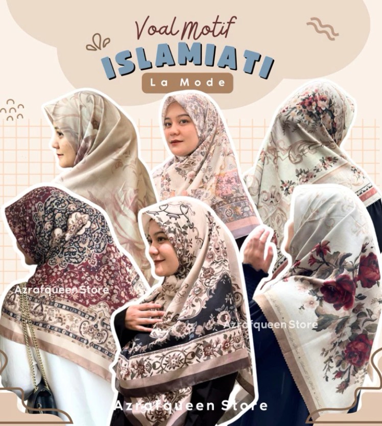 Hijab segi empat voal motif Islamiati La Mode